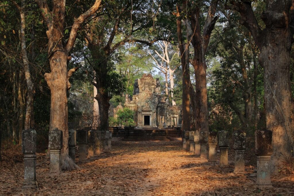 A Peaceful temple with trees